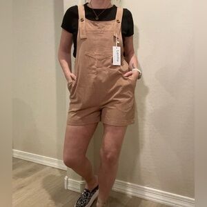 Tan Overalls Shortall Romper